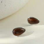 Minimalist 925 Silver Wood Grain Stone Earrings - floysun