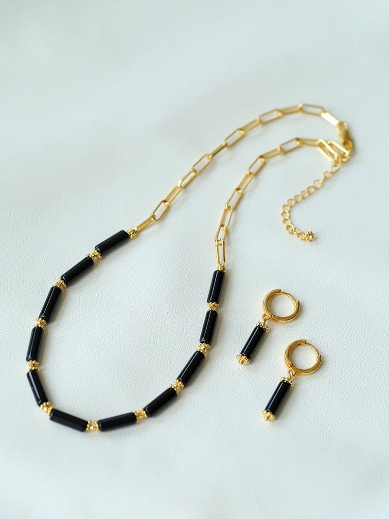 Minimalist Black Agate Chain Necklace - floysun