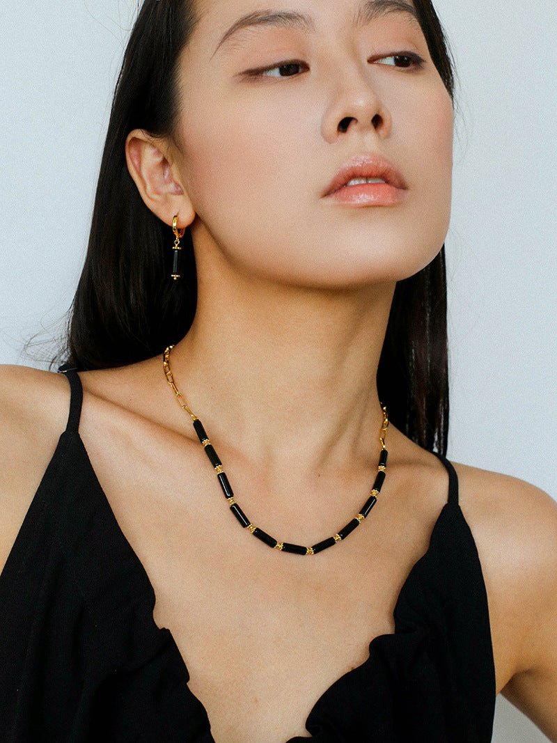 Minimalist Black Agate Chain Necklace - floysun