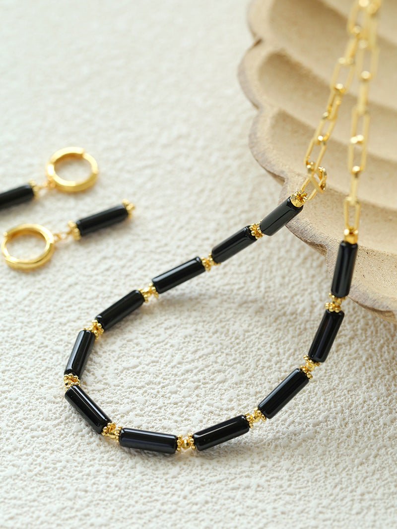 Minimalist Black Agate Chain Necklace - floysun