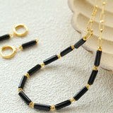 Minimalist Black Agate Chain Necklace - floysun