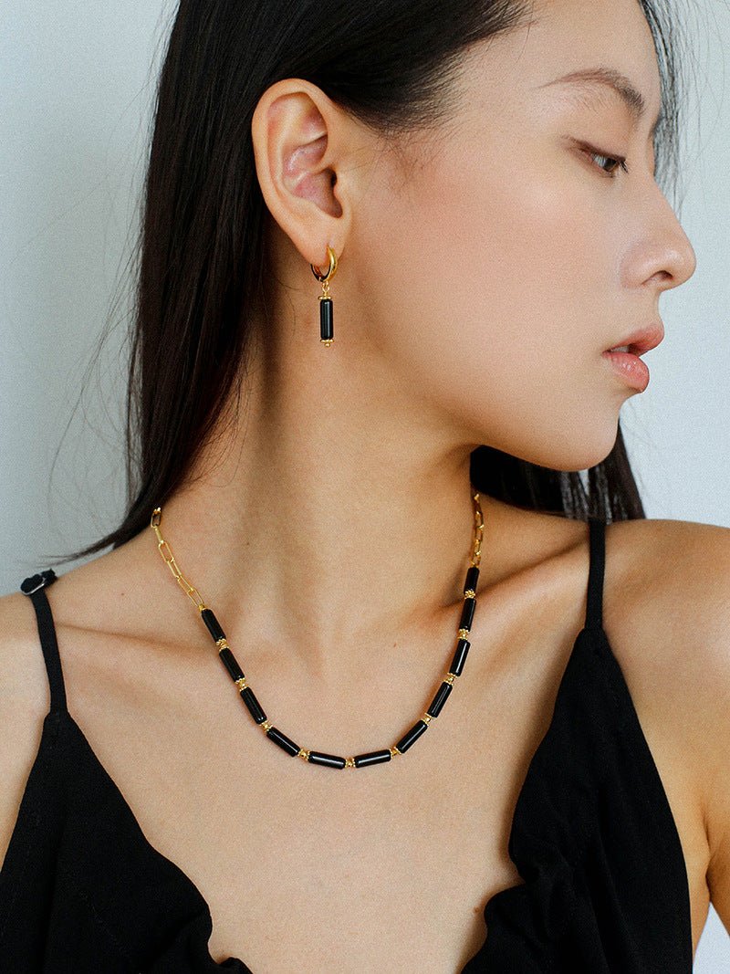 Minimalist Black Agate Chain Necklace - floysun