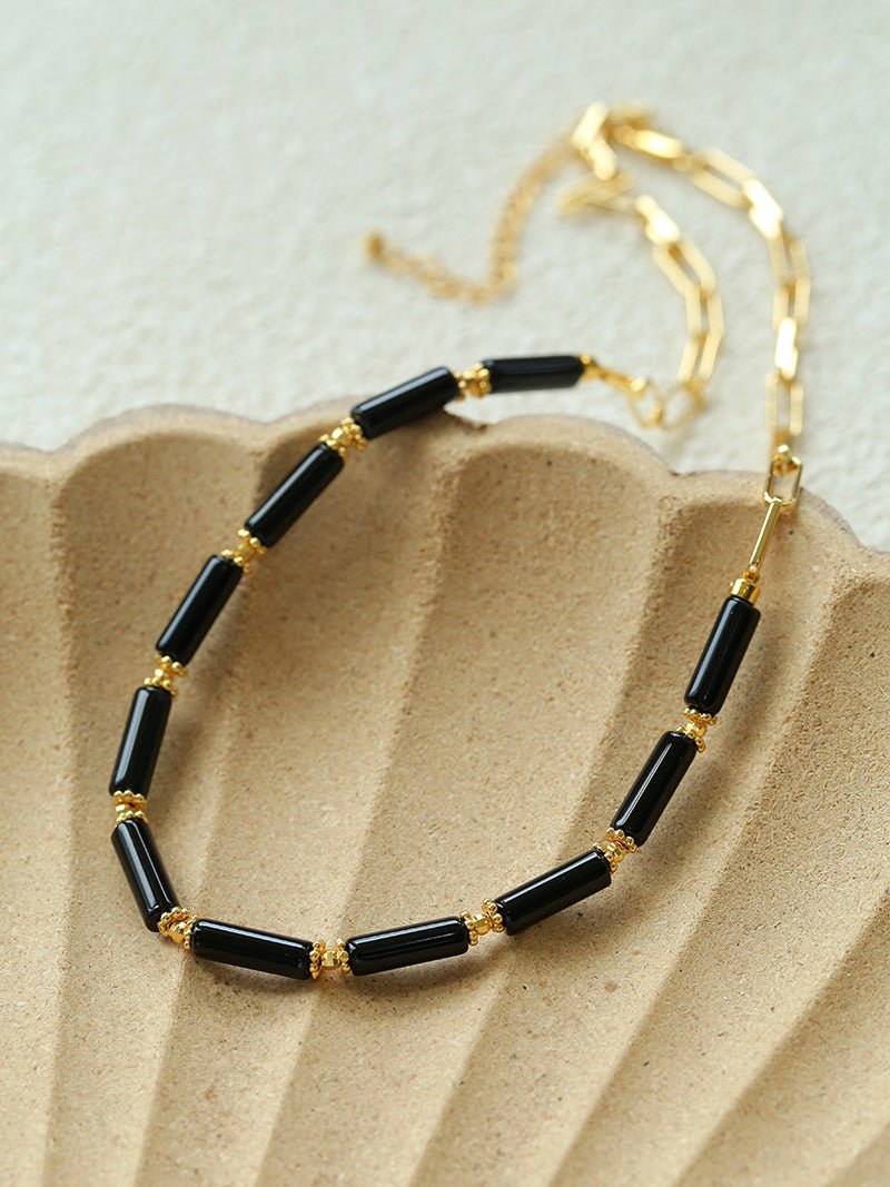Minimalist Black Agate Chain Necklace - floysun