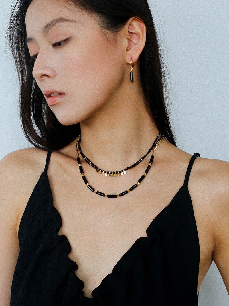 Minimalist Black Agate Chain Necklace - floysun