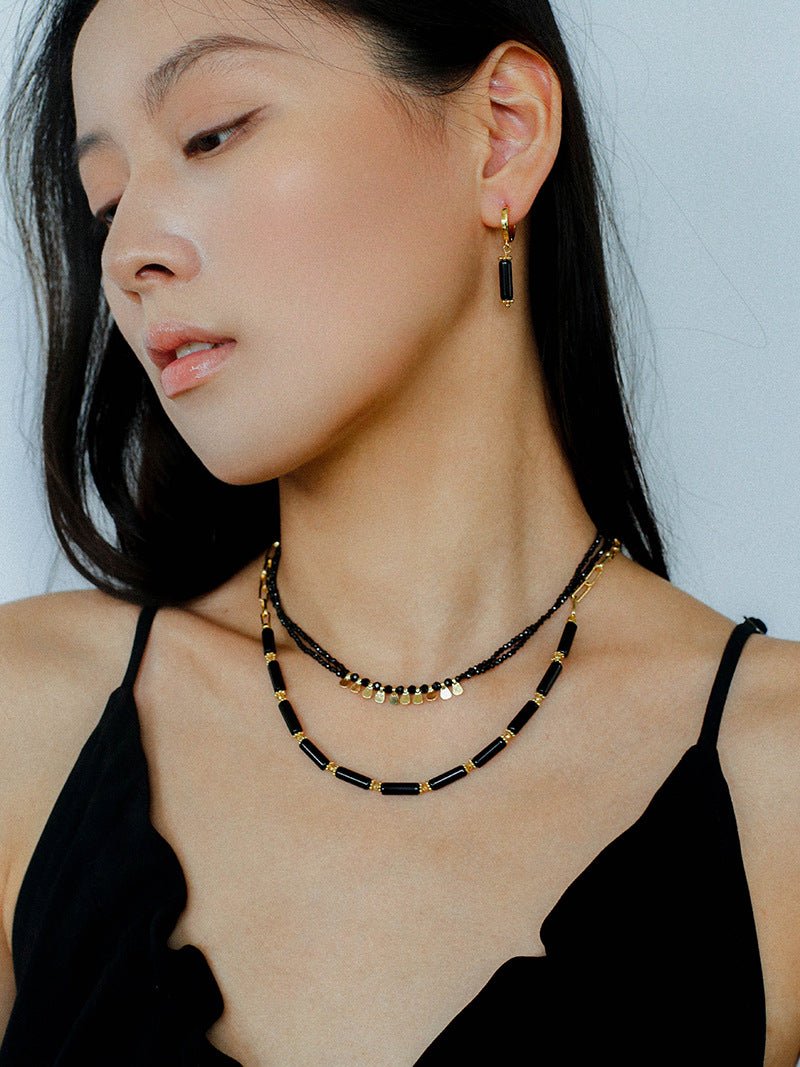 Minimalist Black Agate Chain Necklace - floysun