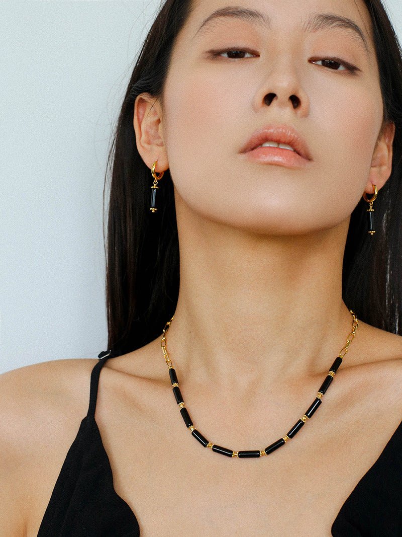 Minimalist Black Agate Chain Necklace - floysun