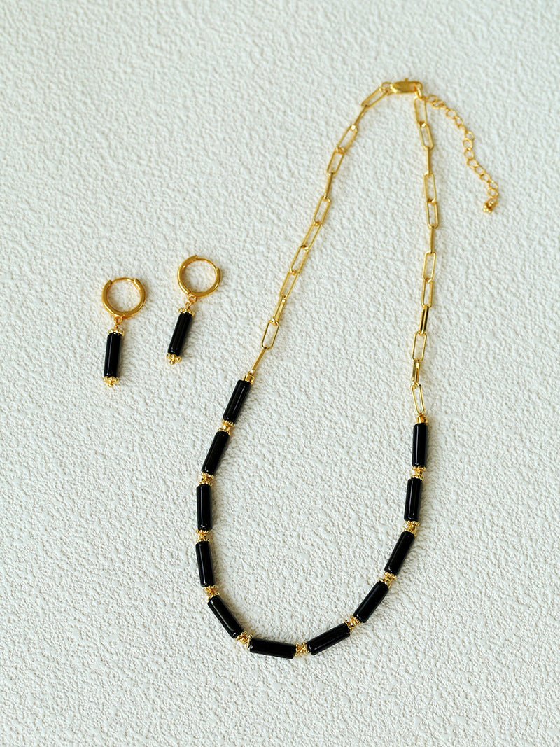 Minimalist Black Agate Chain Necklace - floysun