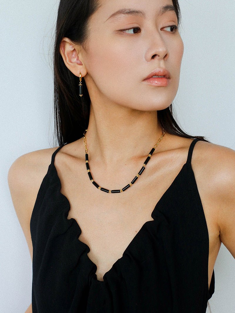 Minimalist Black Agate Chain Necklace - floysun