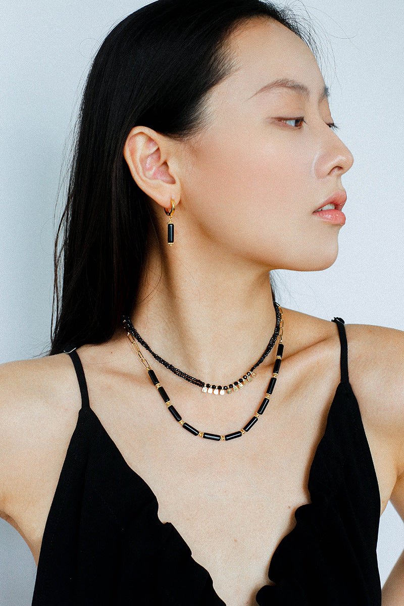Minimalist Black Agate Chain Necklace - floysun