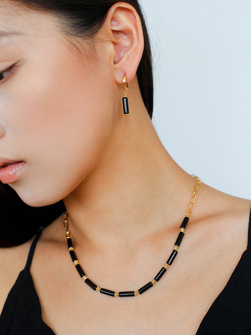 Minimalist Black Agate Chain Necklace - floysun