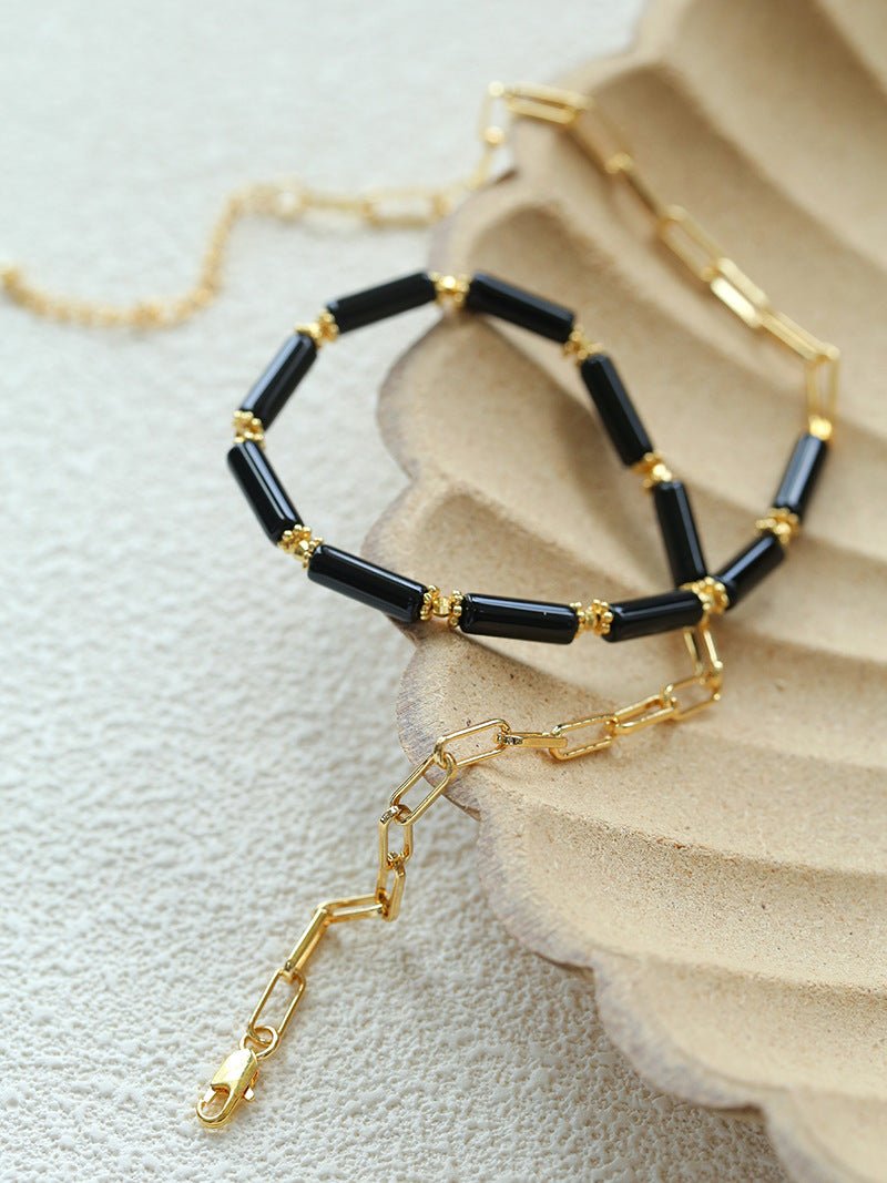Minimalist Black Agate Chain Necklace - floysun