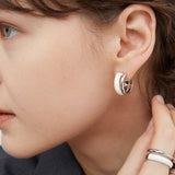 Minimalist Chocolate Double - Band Enamel Huggie Earrings – Brown & White - floysun