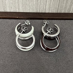Minimalist Chocolate Double - Band Enamel Huggie Earrings – Brown & White - floysun