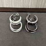 Minimalist Chocolate Double - Band Enamel Huggie Earrings – Brown & White - floysun