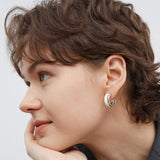 Minimalist Chocolate Double - Band Enamel Huggie Earrings – Brown & White - floysun