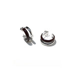 Minimalist Chocolate Double - Band Enamel Huggie Earrings – Brown & White - floysun