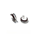 Minimalist Chocolate Double - Band Enamel Huggie Earrings – Brown & White - floysun