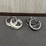 Minimalist Chocolate Double - Band Enamel Huggie Earrings – Brown & White - floysun