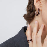 Minimalist Chocolate Double - Band Enamel Huggie Earrings – Brown & White - floysun