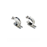 Minimalist Chocolate Double - Band Enamel Huggie Earrings – Brown & White - floysun