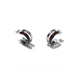 Minimalist Chocolate Double - Band Enamel Huggie Earrings – Brown & White - floysun