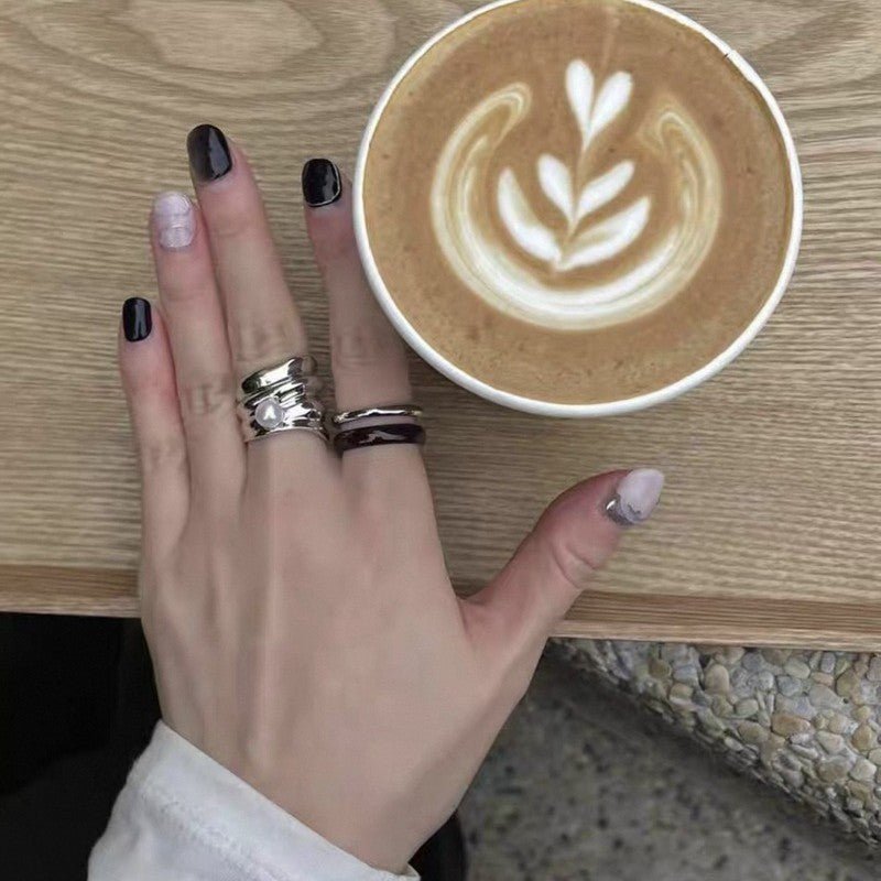 Minimalist Chocolate Enamel Double - Band Ring – Brown & White - floysun