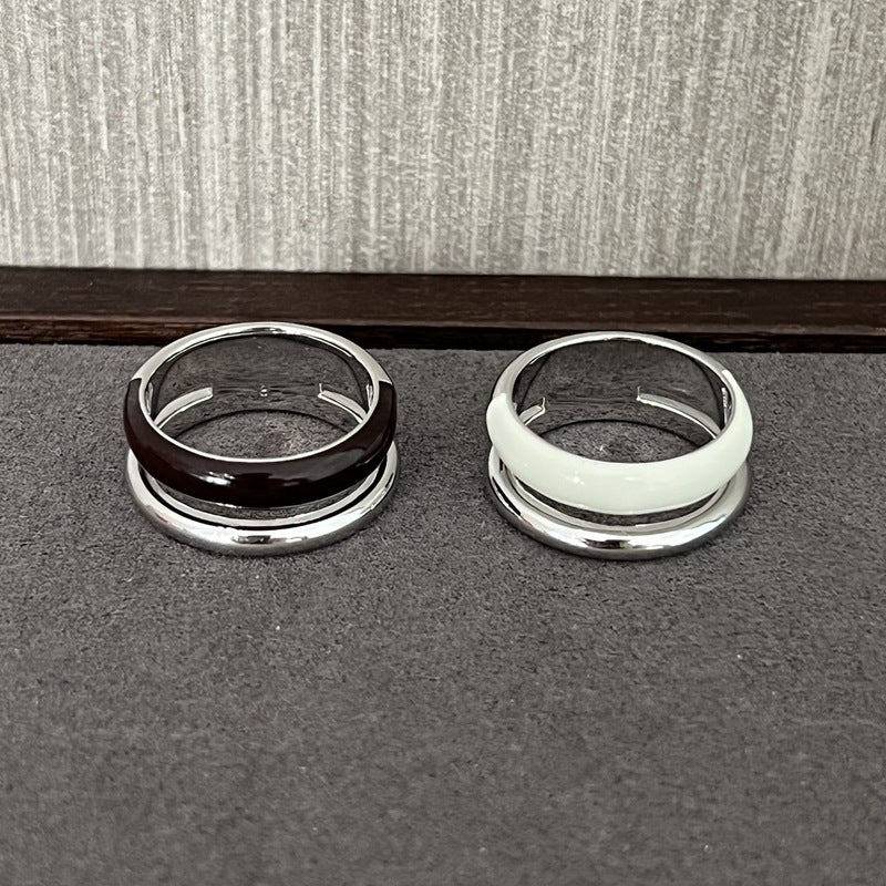 Minimalist Chocolate Enamel Double - Band Ring – Brown & White - floysun