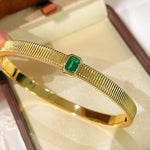 Minimalist Emerald T - Bar Bangle – Luxury Clawless Setting - floysun