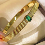 Minimalist Emerald T - Bar Bangle – Luxury Clawless Setting - floysun