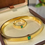 Minimalist Emerald T - Bar Bangle – Luxury Clawless Setting - floysun