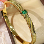 Minimalist Emerald T - Bar Bangle – Luxury Clawless Setting - floysun