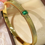 Minimalist Emerald T - Bar Bangle – Luxury Clawless Setting - floysun