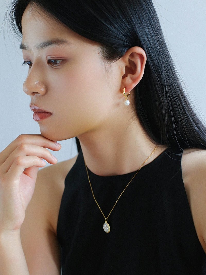 Minimalist Freshwater Pearl Drop Hoop Earrings - floysun