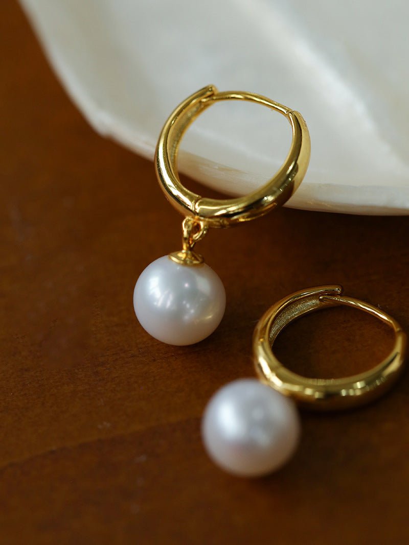 Minimalist Freshwater Pearl Drop Hoop Earrings - floysun