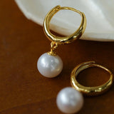 Minimalist Freshwater Pearl Drop Hoop Earrings - floysun