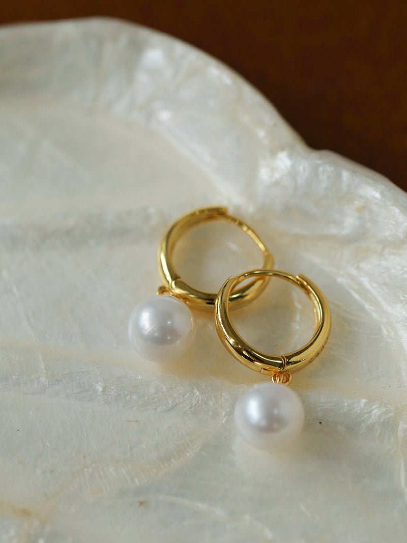 Minimalist Freshwater Pearl Drop Hoop Earrings - floysun