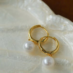 Minimalist Freshwater Pearl Drop Hoop Earrings - floysun