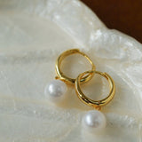 Minimalist Freshwater Pearl Drop Hoop Earrings - floysun