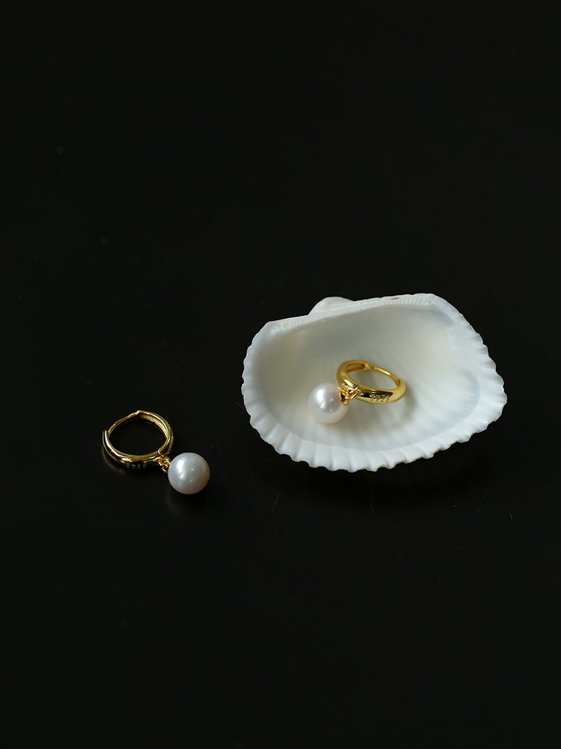 Minimalist Freshwater Pearl Drop Hoop Earrings - floysun