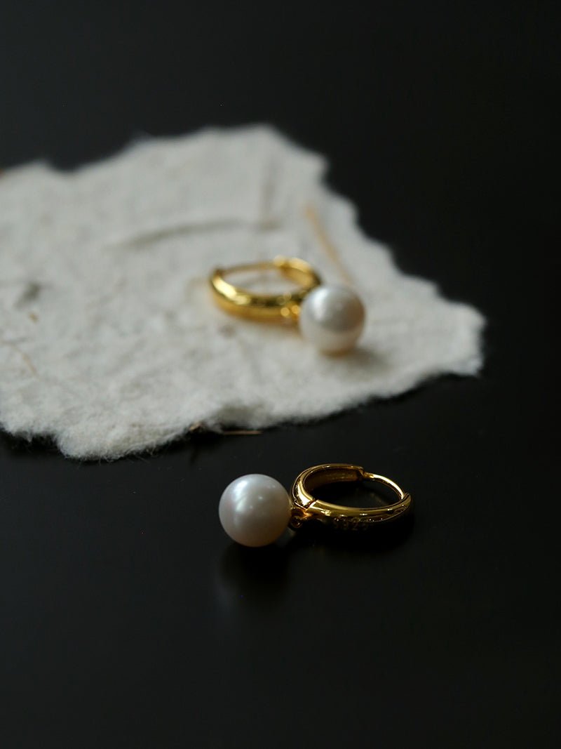 Minimalist Freshwater Pearl Drop Hoop Earrings - floysun