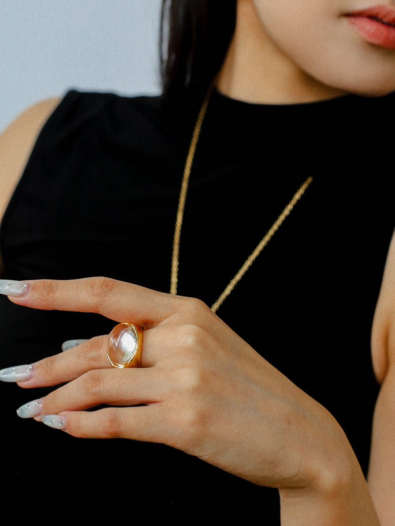Minimalist Hill Silhouette Ring - Gold White Crystal - floysun