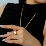 Minimalist Hill Silhouette Ring - Gold White Crystal - floysun
