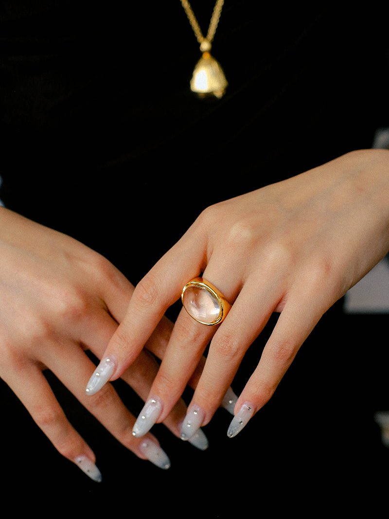 Minimalist Hill Silhouette Ring - Gold White Crystal - floysun