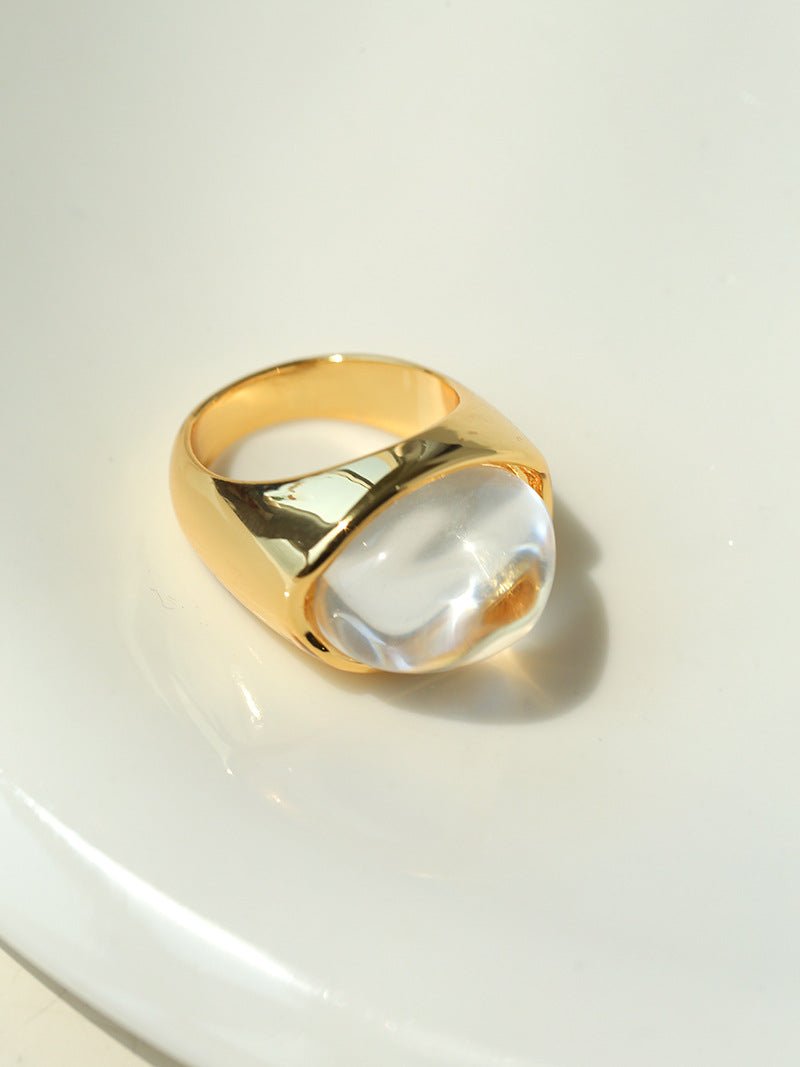 Minimalist Hill Silhouette Ring - Gold White Crystal - floysun