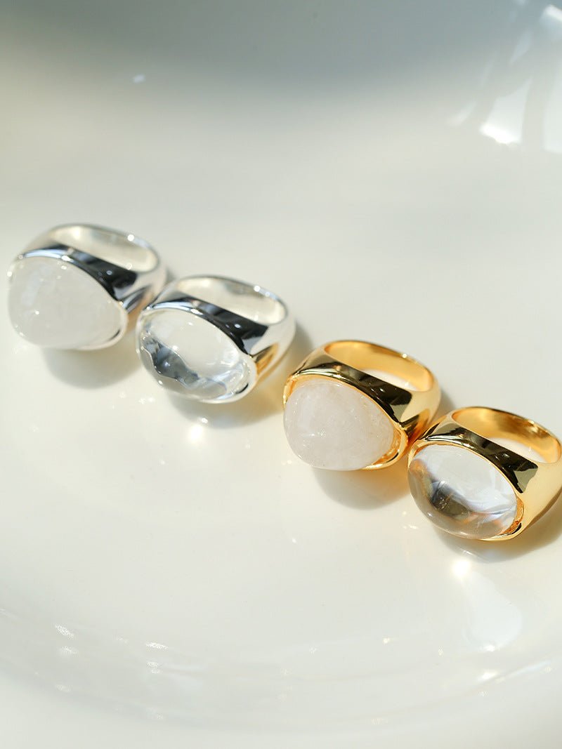 Minimalist Hill Silhouette Ring - Gold White Jade - floysun