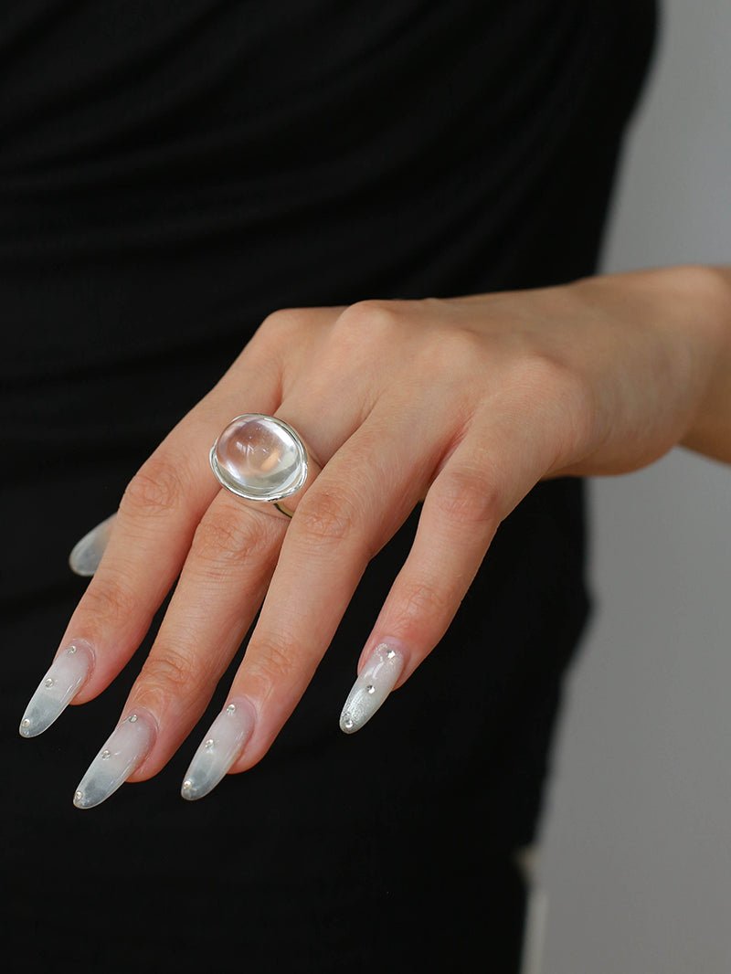 Minimalist Hill Silhouette Ring - Silver White Crystal - floysun