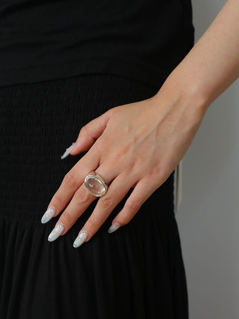 Minimalist Hill Silhouette Ring - Silver White Crystal - floysun