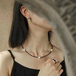 Minimalist Modern Pearl and Black Onyx Beaded Necklace - floysun