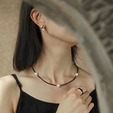 Minimalist Modern Pearl and Black Onyx Beaded Necklace - floysun