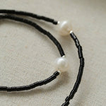 Minimalist Modern Pearl and Black Onyx Beaded Necklace - floysun
